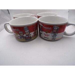 Set of 4 Vintage 1997 Campbell's Soup Kids Mugs Westwood Ceramic Soup Bowls Red